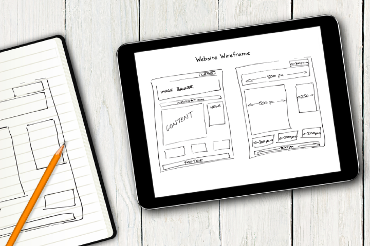 Wireframing concept on a tablet