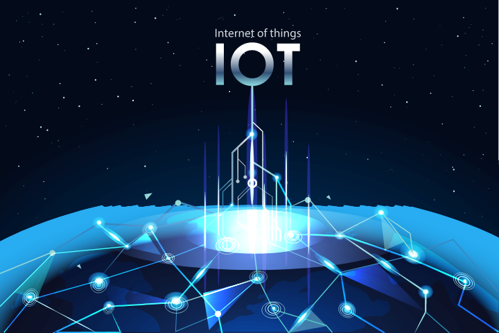 IoT, Internet of Things, demonstrated on an abstract scheme which represents connection between devices