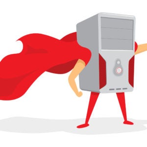 Computer super hero with cape
