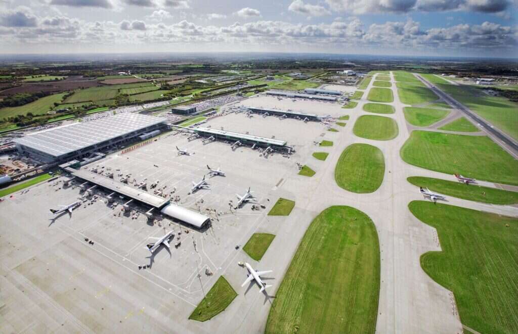 An aerial view of Manchester Airport.