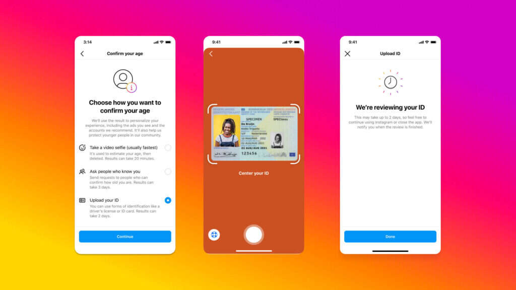 Users have the option to verify with ID or Yoti but the social vouch option has been removed (Photo: Instagram)