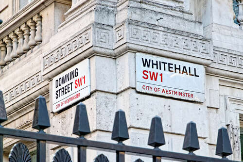 Image of Downing Street and Whitehall signs. 