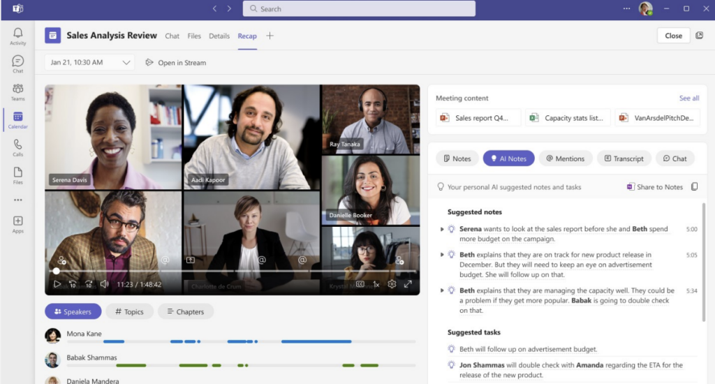 Microsoft is using ChatGPT to generate content from meetings in Teams premium including chapter markers and smart notes (Photo: Microsoft)