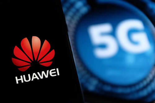 Huawei logo with 5G in the background