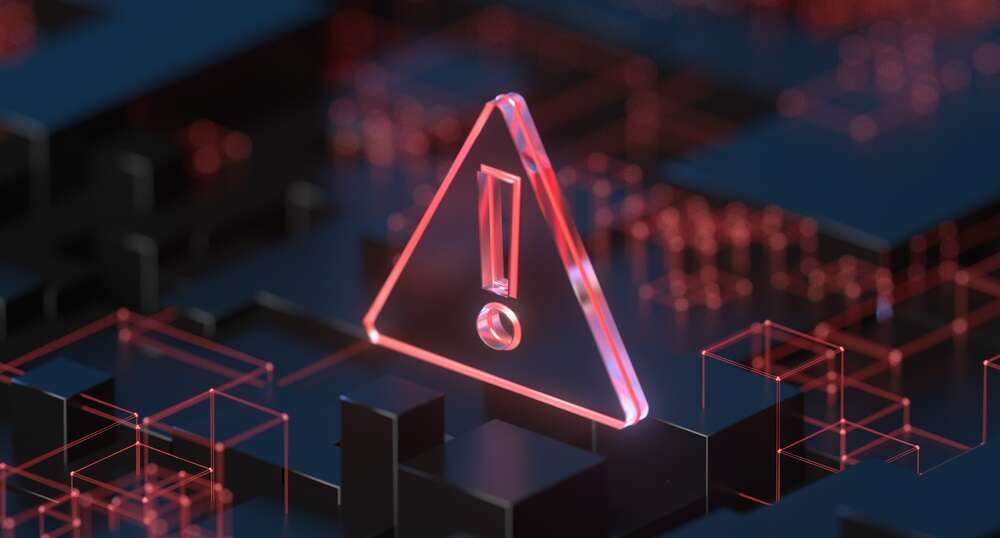 A rendering showing a bright red warning sign, used to illustrate an article about the ransomware group Black Basta.