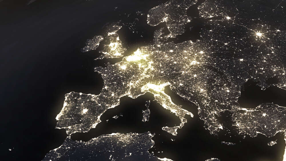 A satellite image of Europe at night, used to illustrate a story about the start-up scene in Europe. 