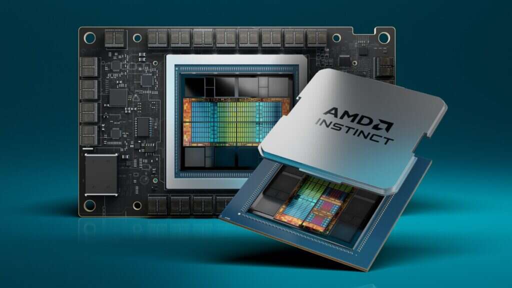 A photo of AMD's new AI chip, the Instinct MI300X.