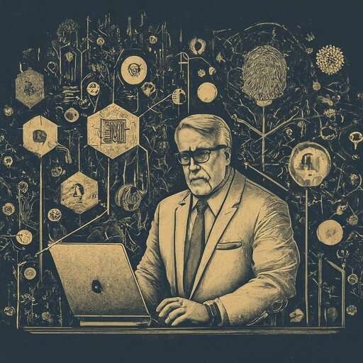 An AI-generated image of a hesitant CIO surrounded by representations of AI. 