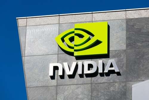 A photo of the Nvidia logo, used to illustrate a story about Nvidia revenues.