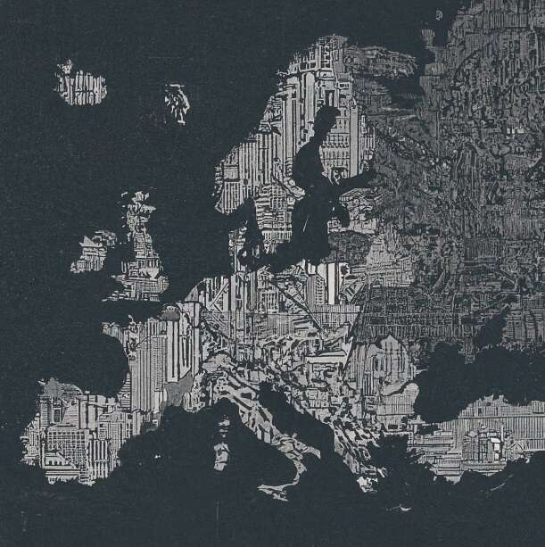 An AI-generated political map of Europe overlaid with microchips, used to illustrate an op-ed about AI regulations.