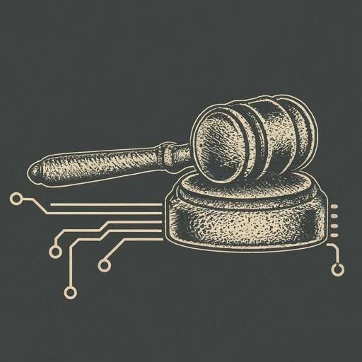 An image of a gavel resting atop a microchip, used to illustrate a story about the use of AI in law firms.