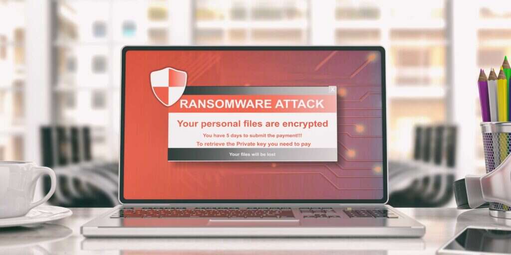 Ransomware trends: A laptop screen showing a ransomware attack