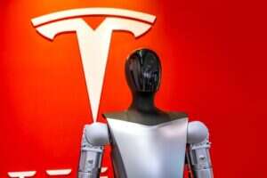 A photo of Tesla's Optimus humanoid robot, used to illustrate a story about humanoid robots.