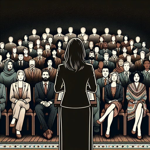 An executive addressing a diverse audience, used to illustrate an article about the importance of diversity in technology companies.