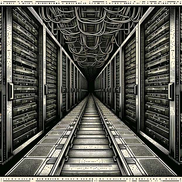 An AI-generated image of a hyperscale data centre facility.
