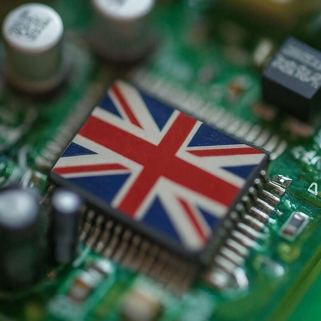 A microchip sporting the UK flag, used to illustrate an article about the announcement of the UK Semiconductor Institute.