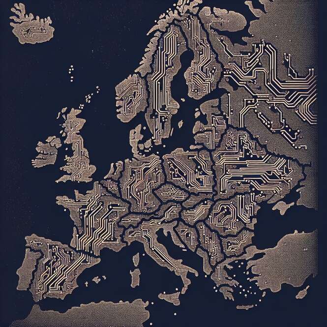 An AI-generated image of the UK and the EU, used to illustrate an article about the sovereign cloud.