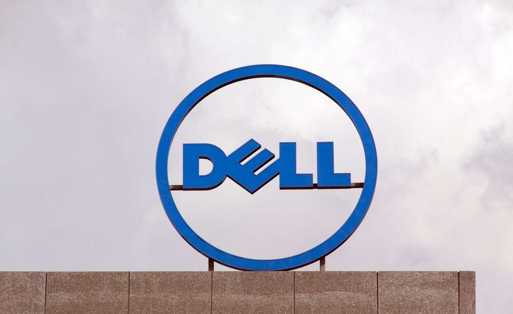The Dell logo atop an office building.